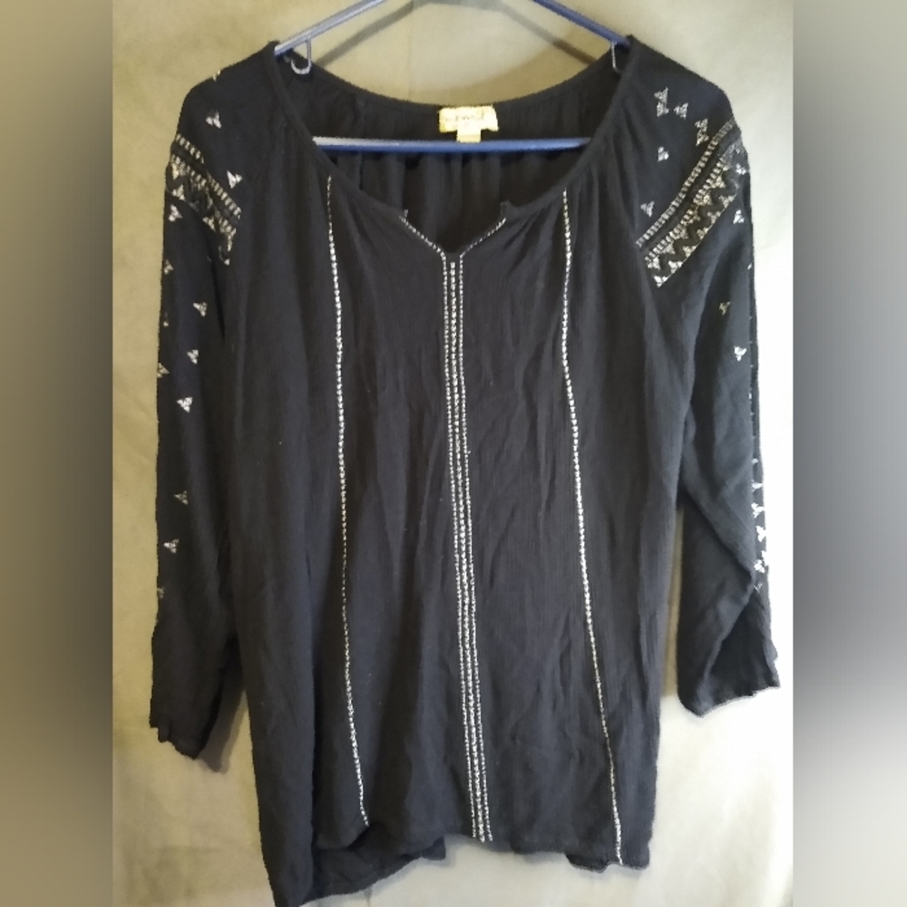 One world black Embroidered Women's Top